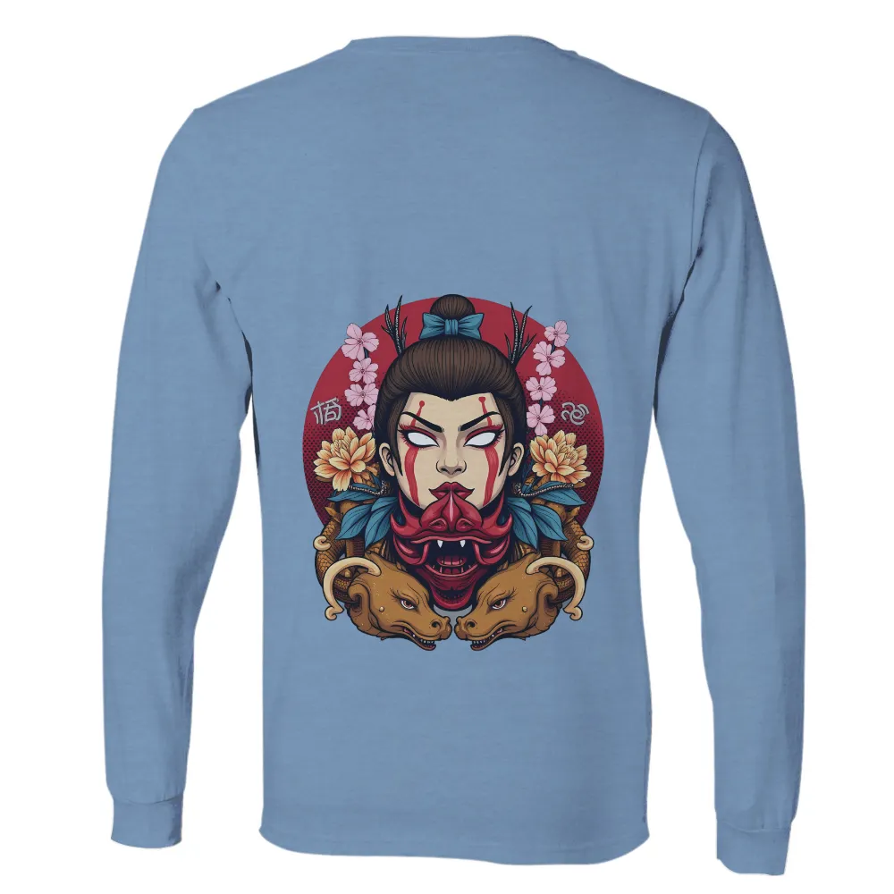 Graphic Tees: Oni Mask and Floral Harmony| modern graphic design