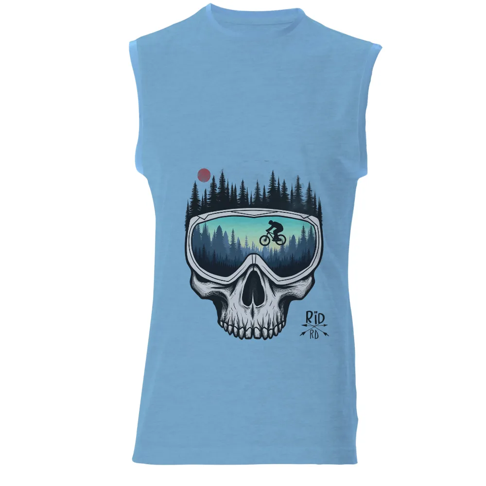 T-Shirts Custom: Mountain Biking Adventure on Skull Design| mountain biker reflection