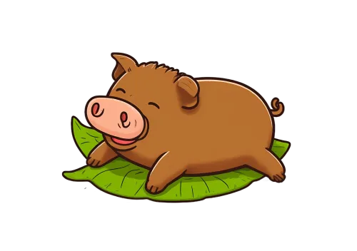 T-Shirts Design: Percy the Happy Pig Resting on a Leaf