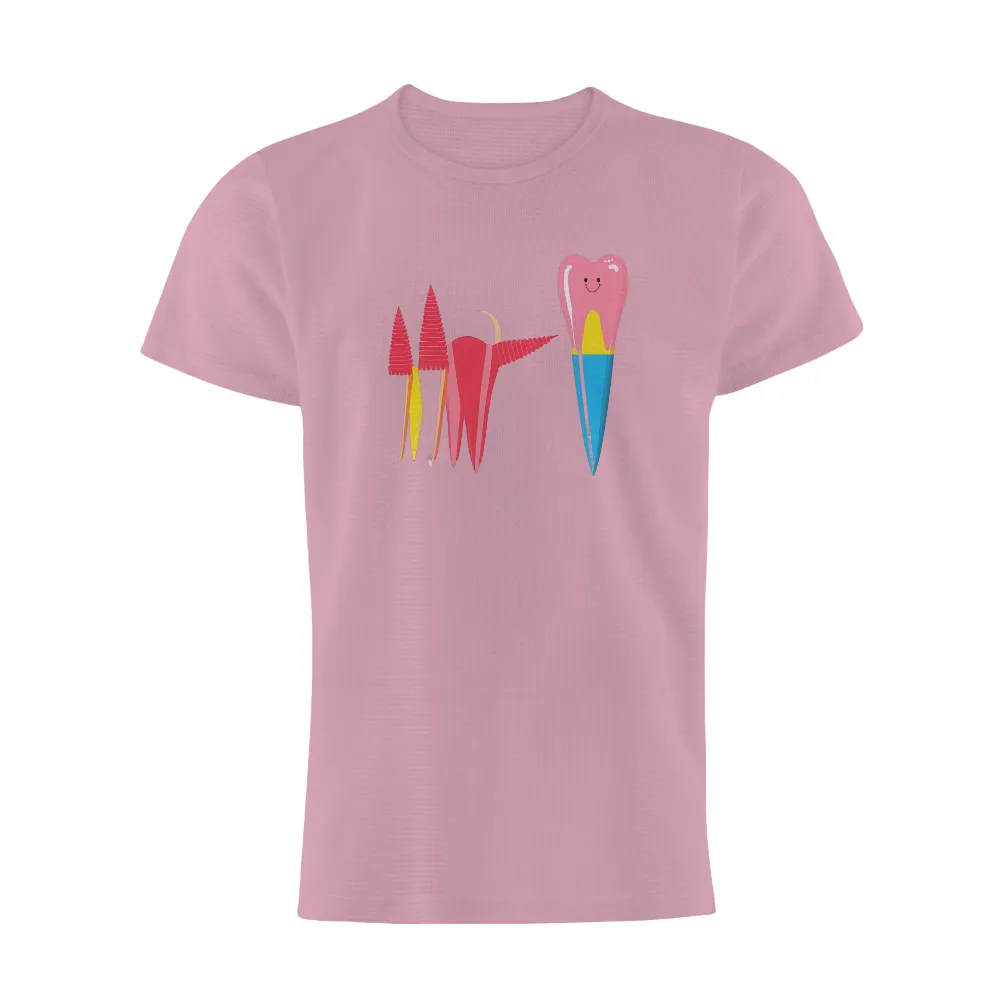 TShirt Printing: Quirky Dental Care | Funny Teeth Design| Pink tooth with a cheerful smile