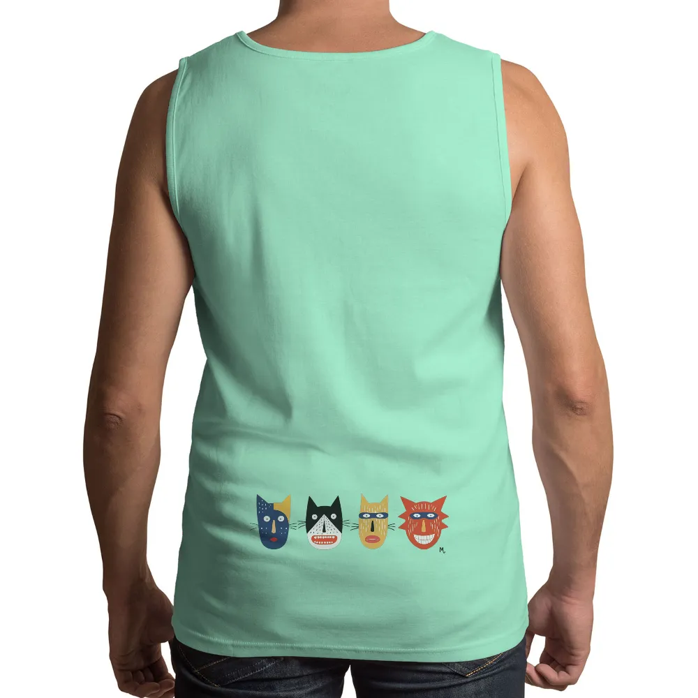 Tee Shirt Printing: Whimsical Cat Faces - Artistic & Playful Design| Blue masked cat face