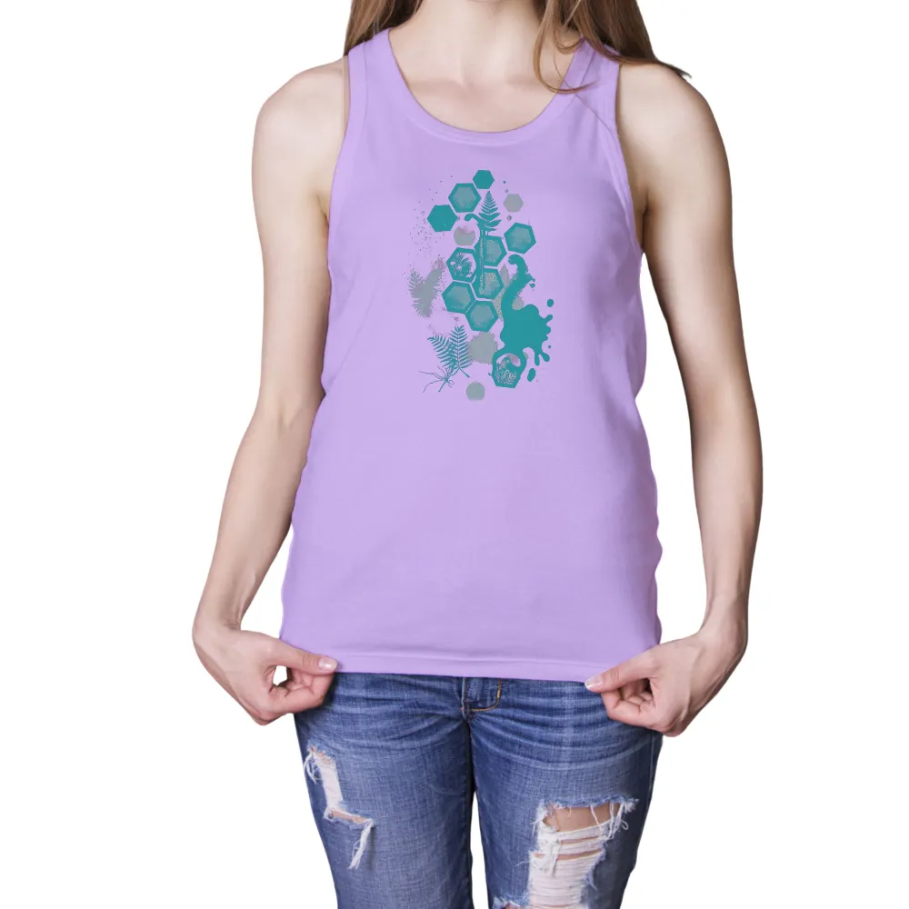 T-Shirt Printing: Nature Meets Geometry - Teal & White Forest Design| Hexagonal snowflakes