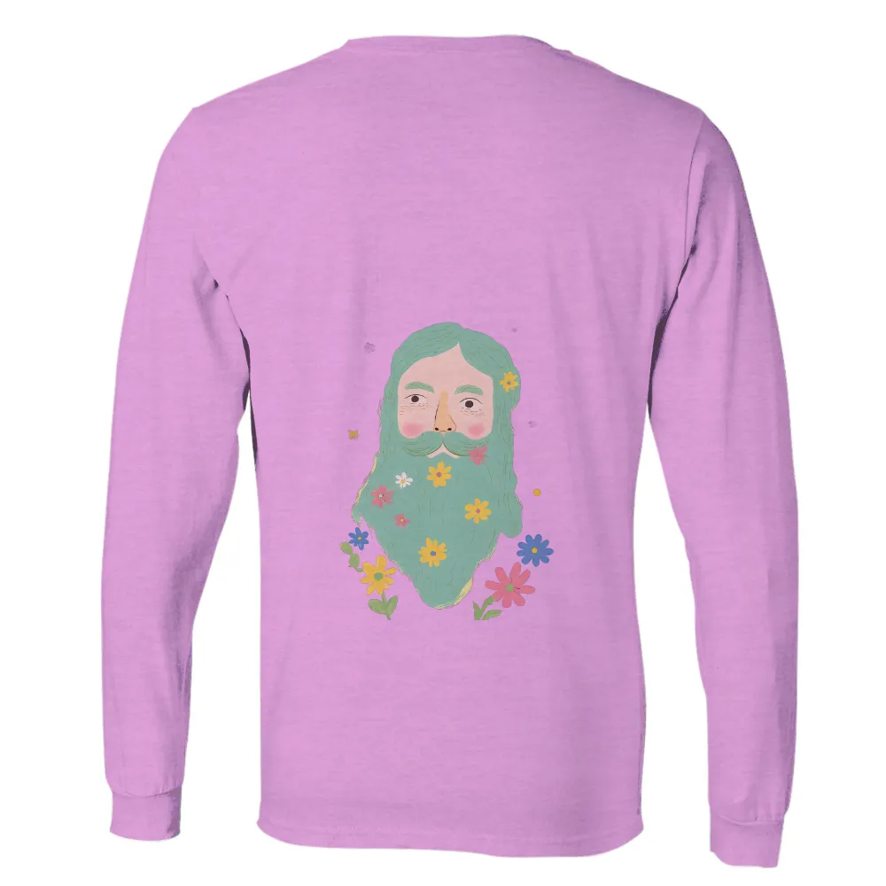 Tee Shirt Printing: Nature's Harmony - Whimsical Green Beard and Blooming Flowers|long sleeves for summer work