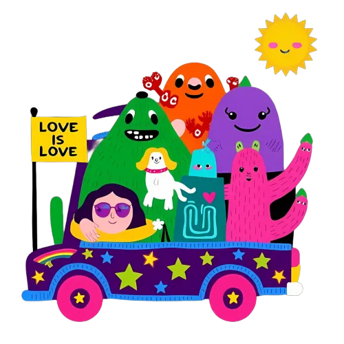 Shirts Graphic Tees: Love is Love Parade with Colorful Monsters