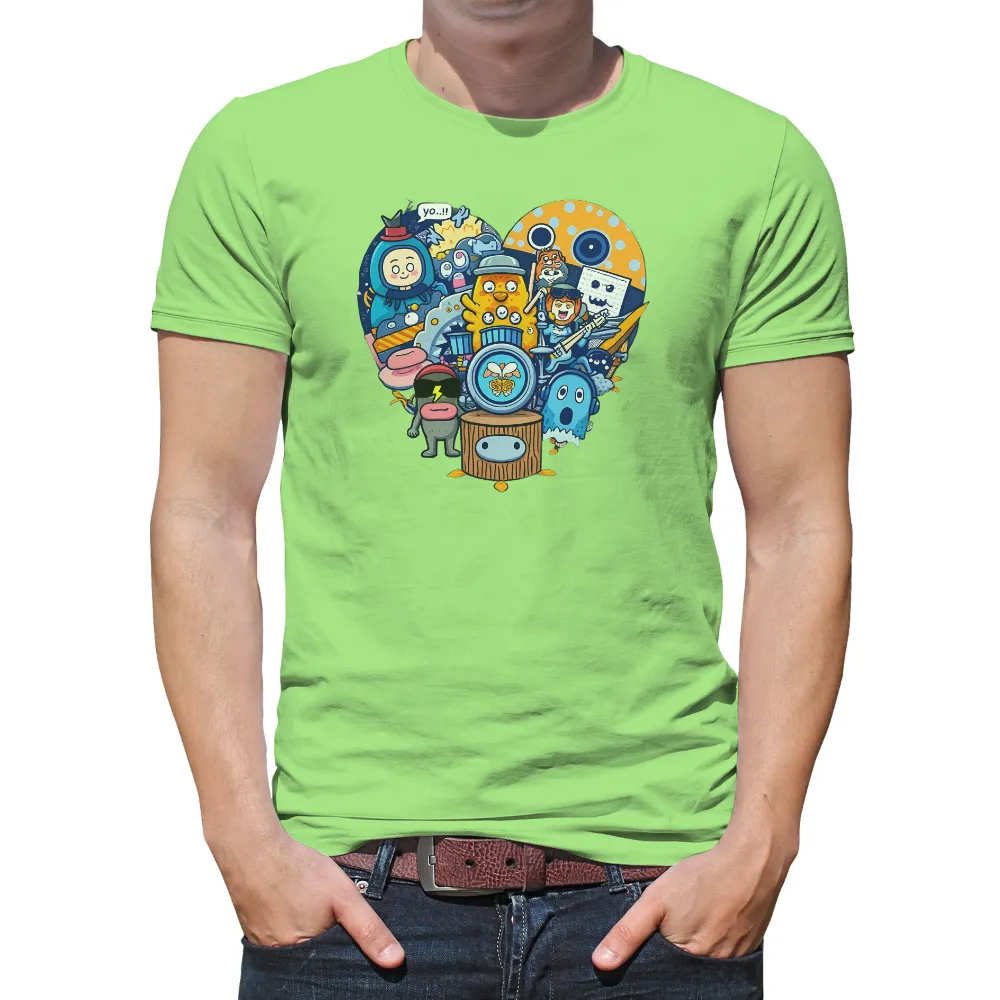 Tee Shirts Printed: Friendship & Music - Quirky Characters Unite| yellow drumming character