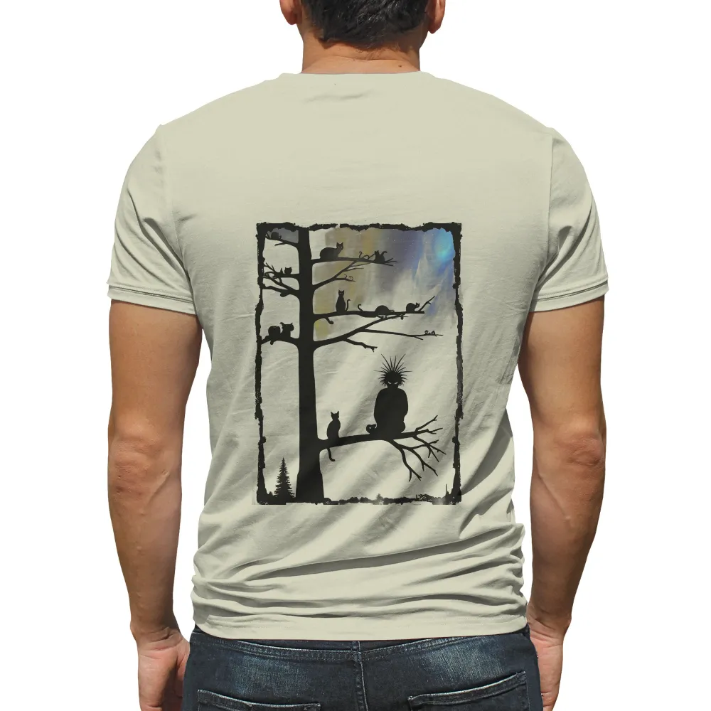 TShirt Design: Night Guardian and Cats| cats on branches