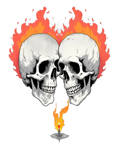 T-Shirt Printing: Eternal Love in the Dark Forest with Skulls and Flames