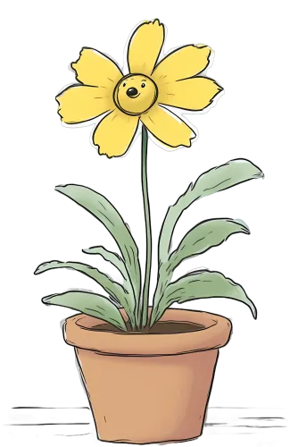 T-Shirts Pattern: Cheerful Yellow Flower in Terracotta Pot