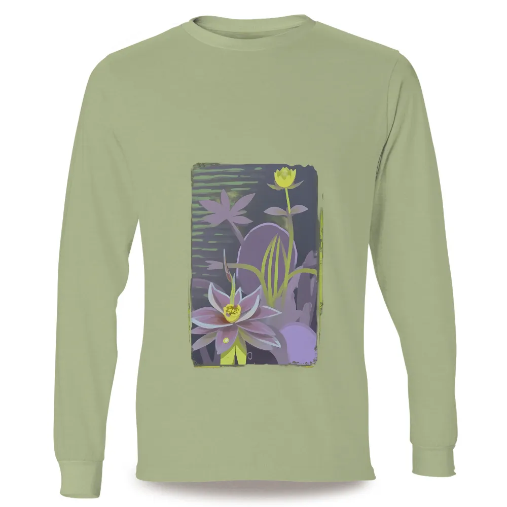 TShirt Design: Serene Lily Pond - Nature Inspired Tranquility| lilies in pastel colors