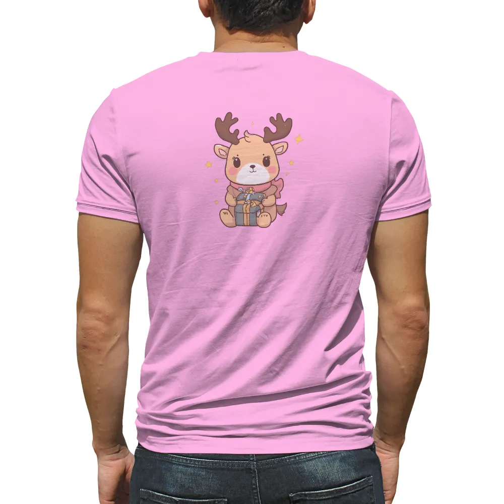 TShirt Design: Festive Reindeer with Gift Box| Festive reindeer with stars