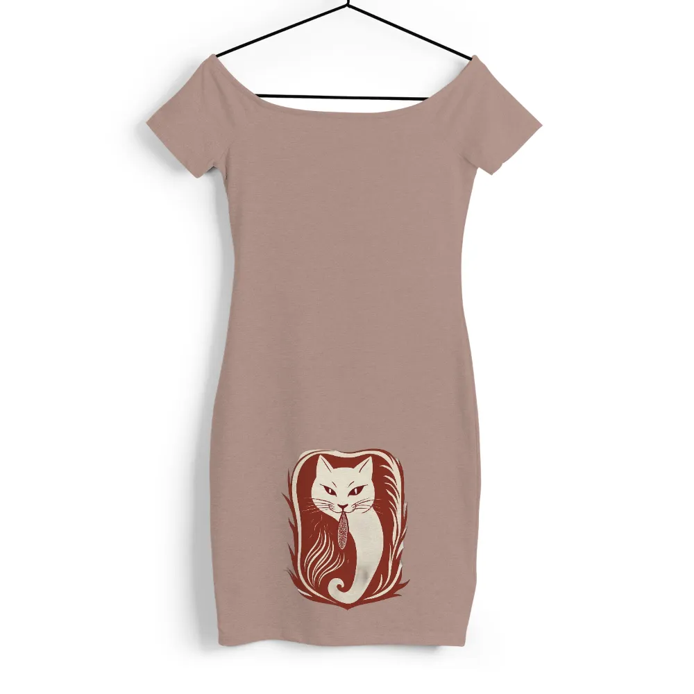 Custom Tee Shirts: Enigmatic Cat in a Red Frame| deep red background