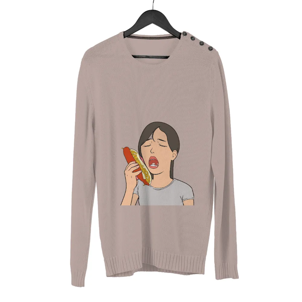 Tee Shirts Printed: Hot Dog Delight | Funny & Quote T-Shirts|young girl eating a hot dog