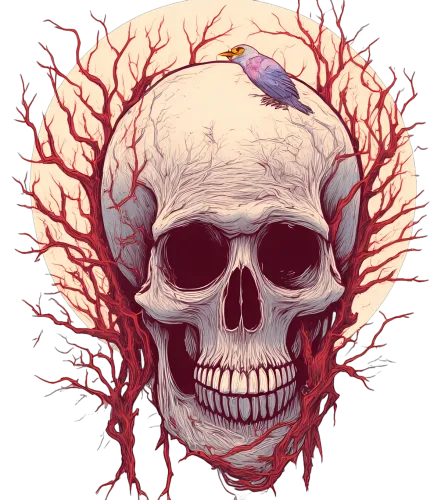 TShirt Printing: Eternal Silence - Skull and Bird Under Full Moon