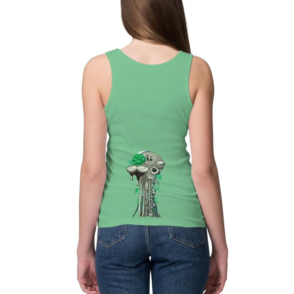 T-Shirts Pattern: Skeleton with Green Rose - Life and Death Contrast| hope and renewal symbol