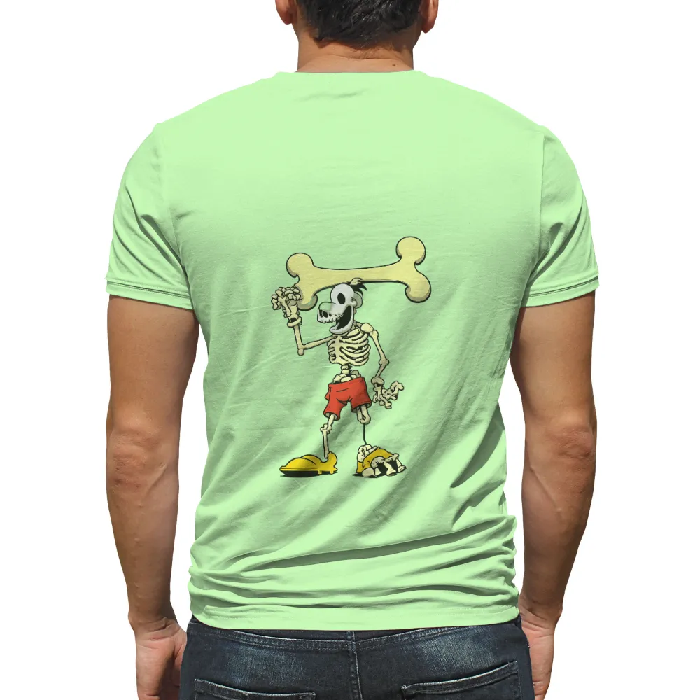 Custom T-Shirt Printing: Whimsical Skeleton - Funny & Quirky Design| red shorts