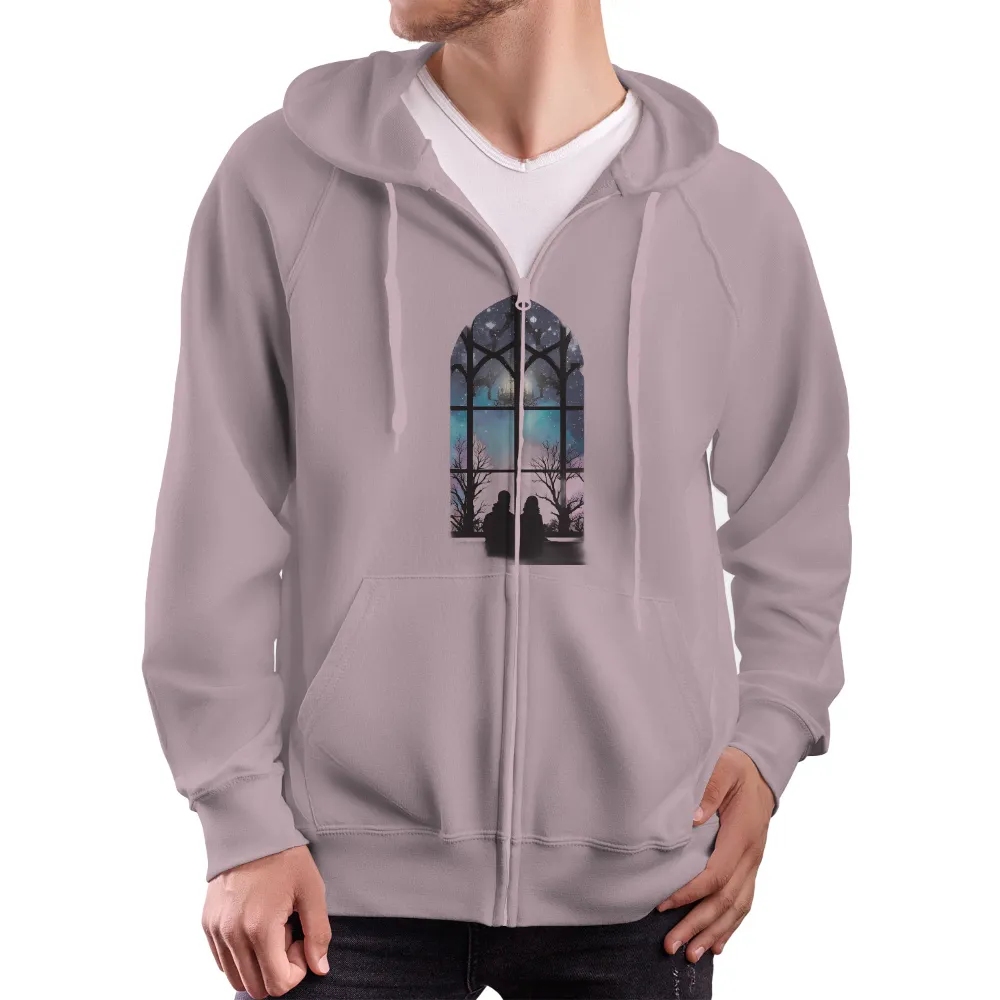 TShirt Design: Enchanted Night Sky with Gothic Window|Gothic window