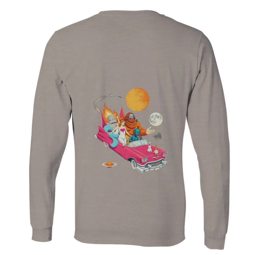 Shirts Graphic Tees: Intergalactic Journey on a Pink Cadillac| Mermaid with blue hair