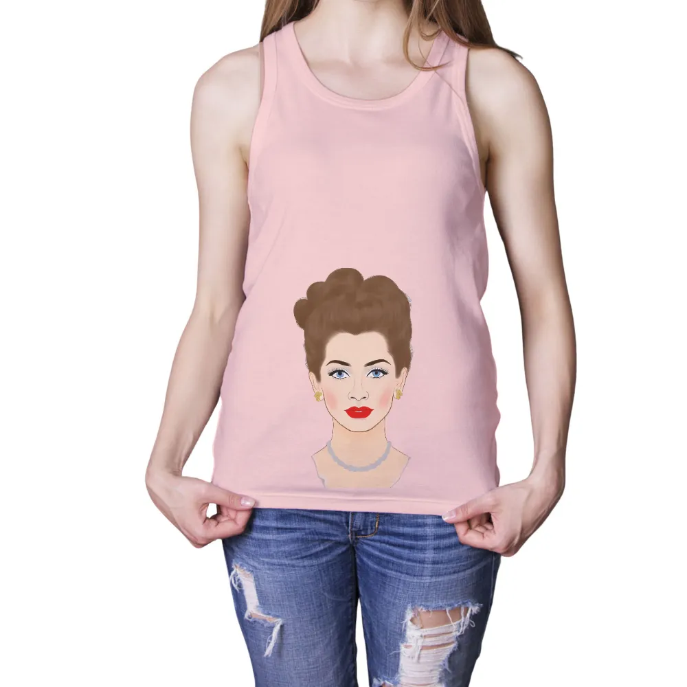 Custom Tee Shirts: Vintage Elegance - Updo Hairstyle, Blue Eyes, Red Lips|t shirt roblox vintage