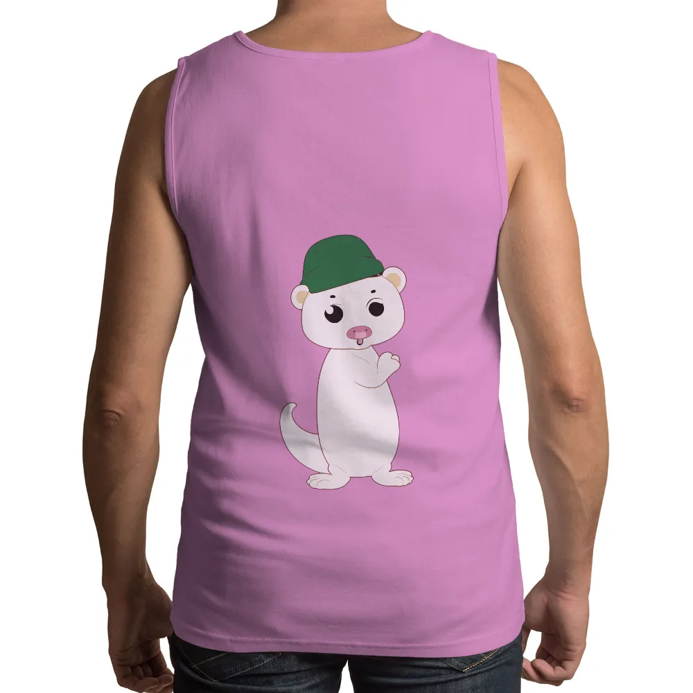 T-Shirts Custom: Whiskers the Weasel in a Green Cap - Funny & Quirky Design|cute valentine shirts womens