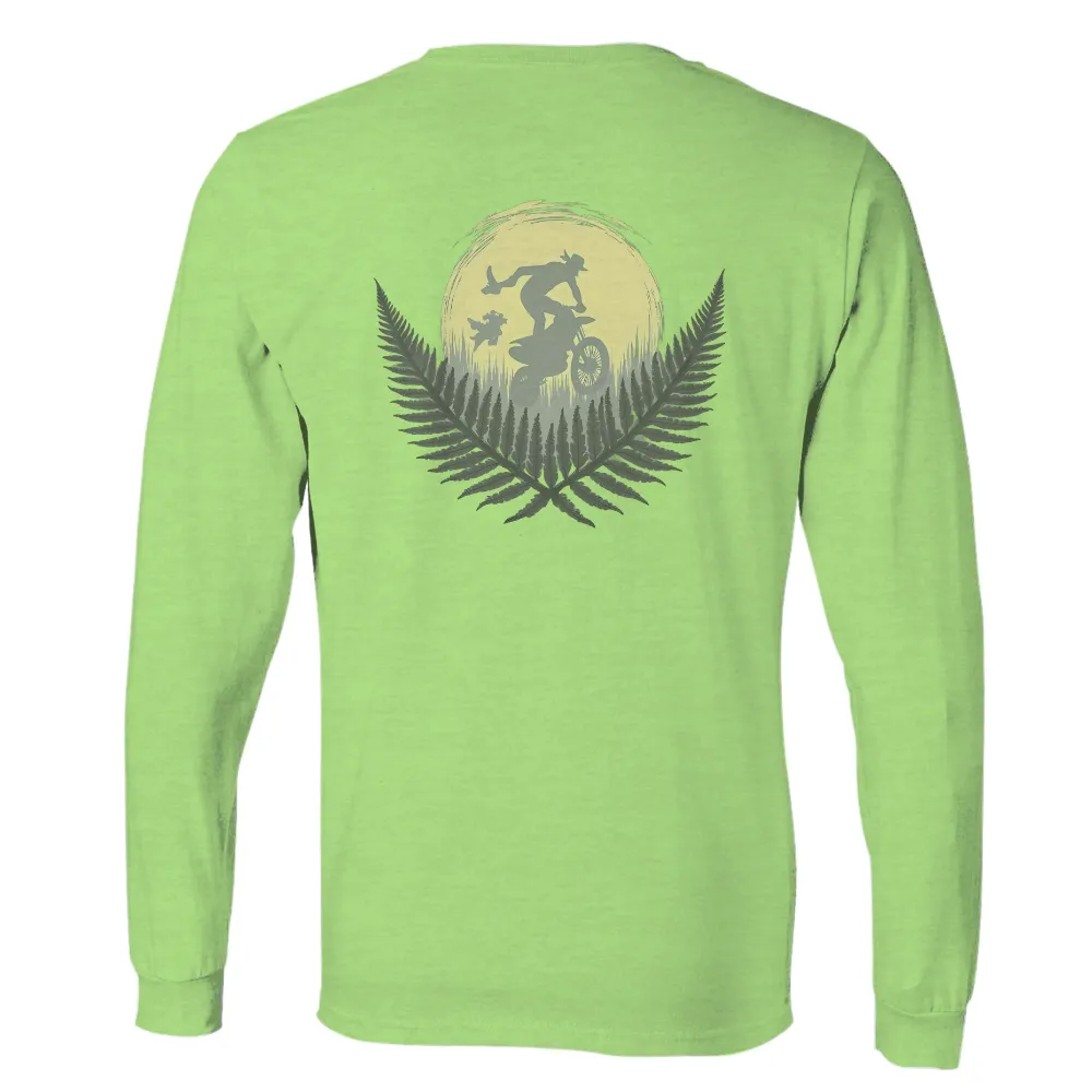 T-Shirts Pattern: Adventure in the Moonlight with Biker and Fern Leaves| Nature elements