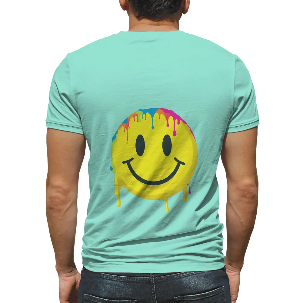 Vibrant Smiley Face with Colorful Drip Effect: A Pop Culture Icon|the 1990s t shirt