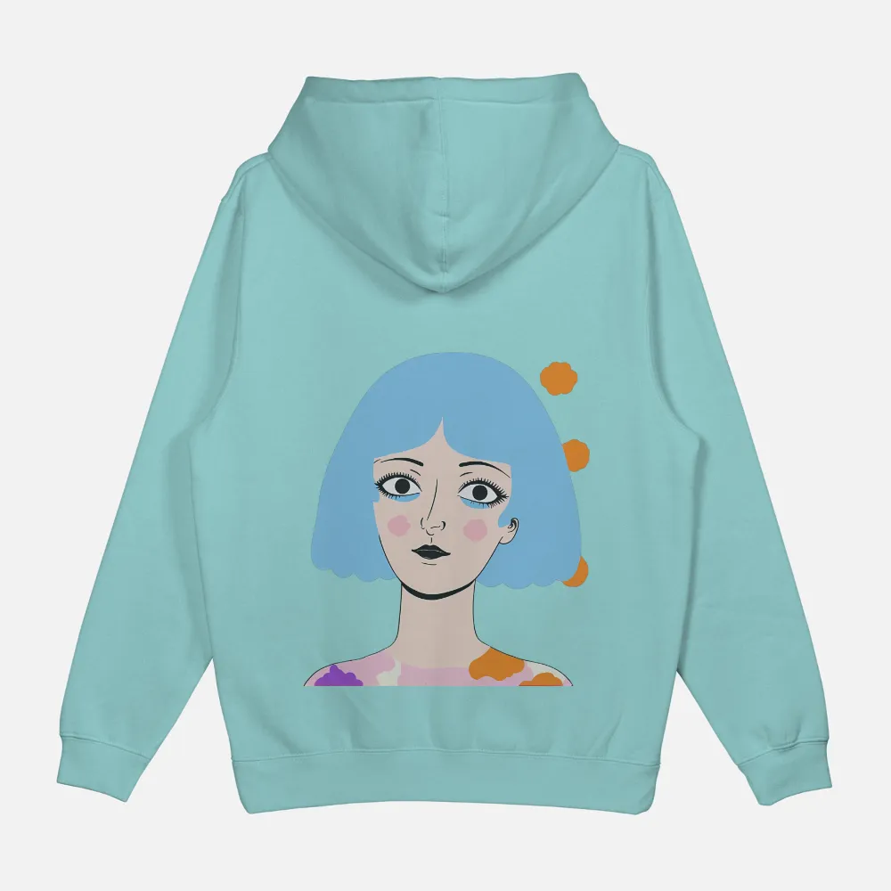 Vibrant Design with Blue Hair, Expressive Eyes, and Playful Spirit|90s retro tshirts