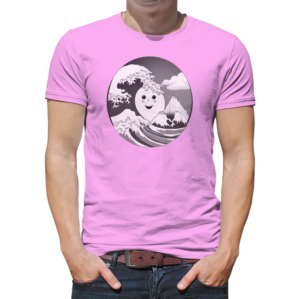 T-Shirts Custom: Whimsical Great Wave | Joyful & Adventurous Design| joyful face with rosy cheeks