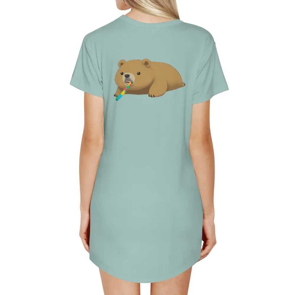 Tee Shirt Printing: Benny the Bear's Whimsical Joy|t shirt all over design