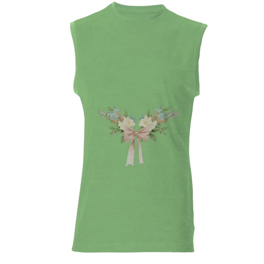 TShirt Printing: Floral Elegance with Soft Pink Bow - Artistic Designs|harmony day t shirts best and less