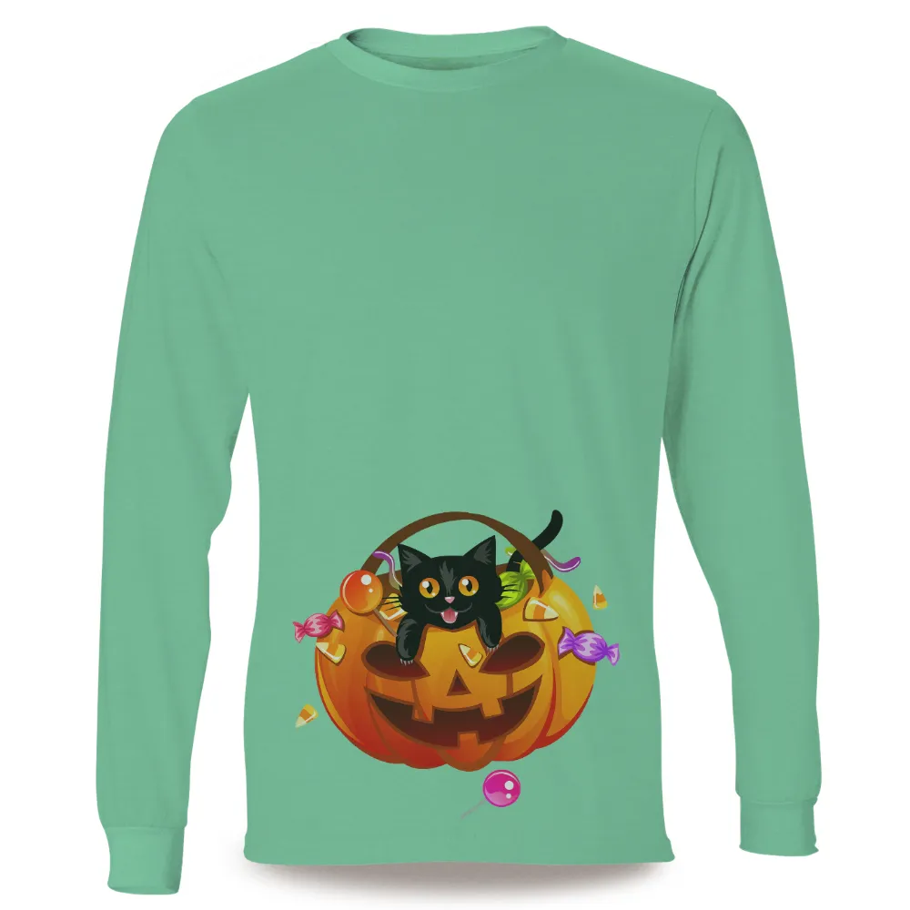 T-Shirts Pattern: Black Cat in a Pumpkin - Halloween Fun|cool men's halloween shirts