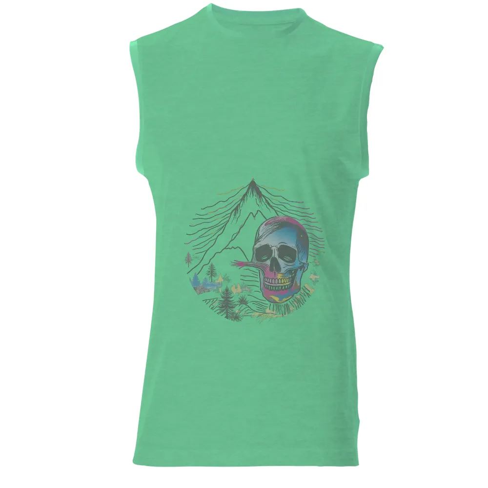 Custom T-Shirt Printing: Vibrant Skull and Mountain - Artistic Nature Design|bloody mary shirt spirit halloween