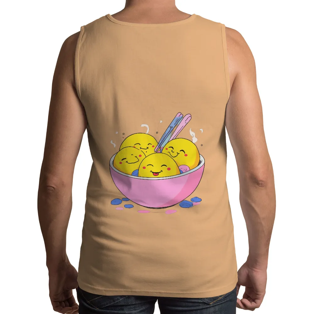 Custom Tee Shirts: Joyful Dumplings in a Pink Bowl|cheerful dumplings in a pink bowl