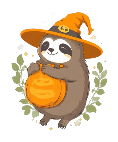 Custom Tee Shirts: Adorable Sloth Witch with Pumpkin