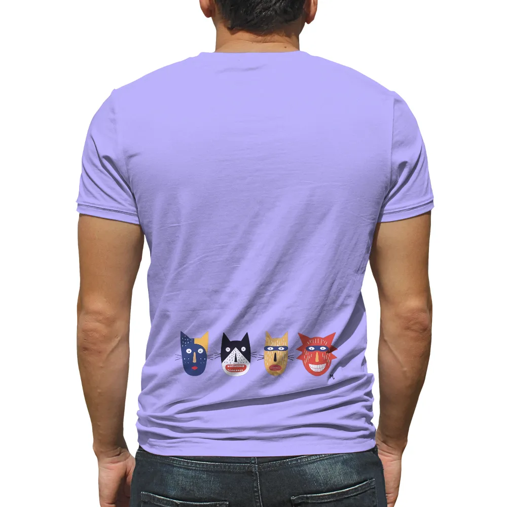 Tee Shirt Printing: Whimsical Cat Faces - Artistic & Playful Design| Vibrant cat faces