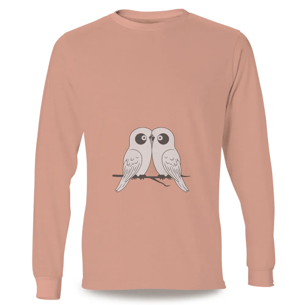 Minimalist Vintage Graphic with Adorable Owls Embracing Companionship|vintage 1970 men's shirt