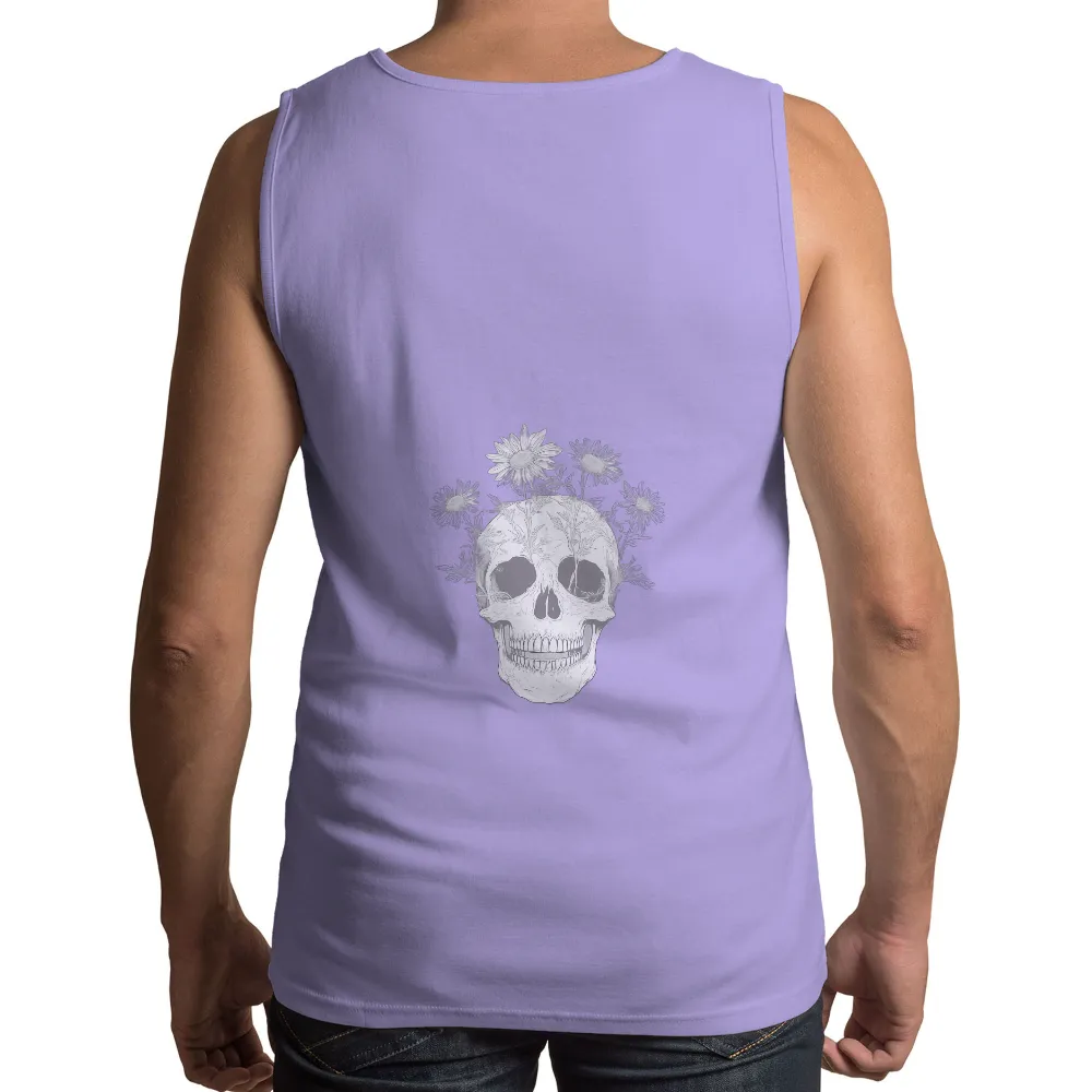 Customized Tee Shirts: Skull with Sunflowers - Artistic Design|p shirt design