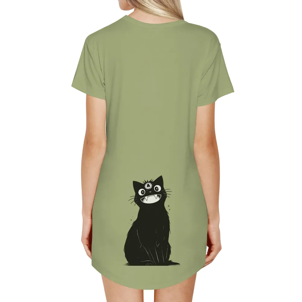 T-Shirt Printing: Quirky Black Cat - Funny & Playful Design| Minimalist design of a black cat