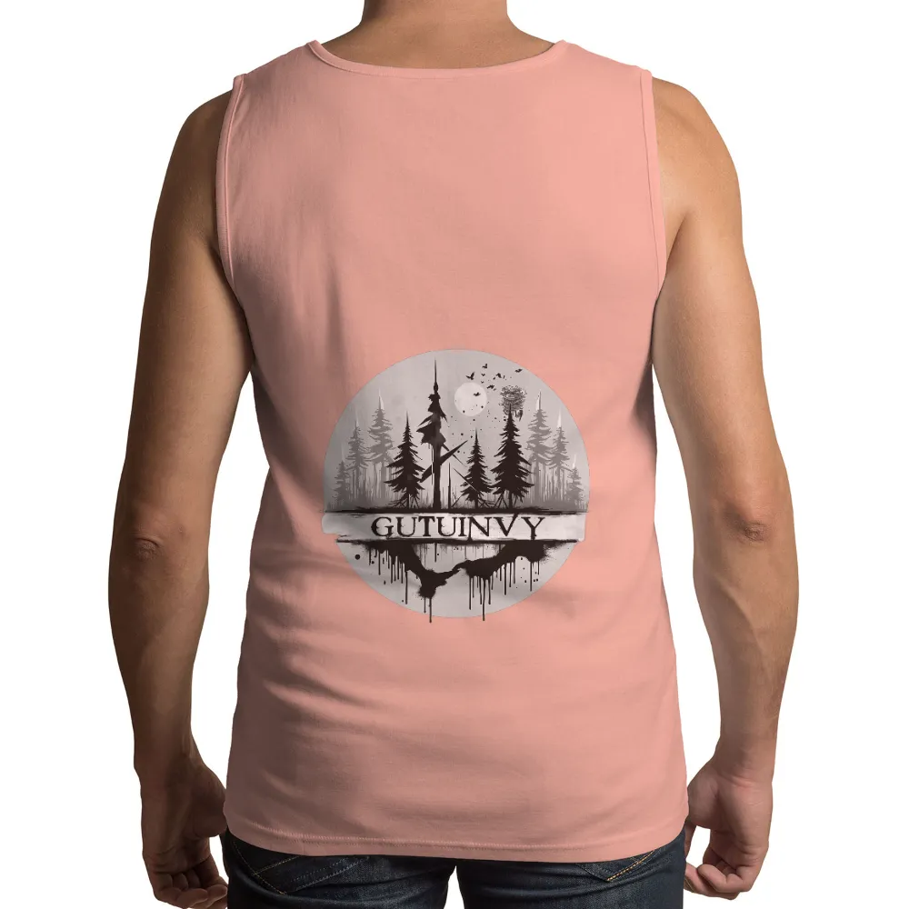 Gutuinvy TShirt Printing: Nature's Serenity in Monochrome|reign forest fronds camp shirt