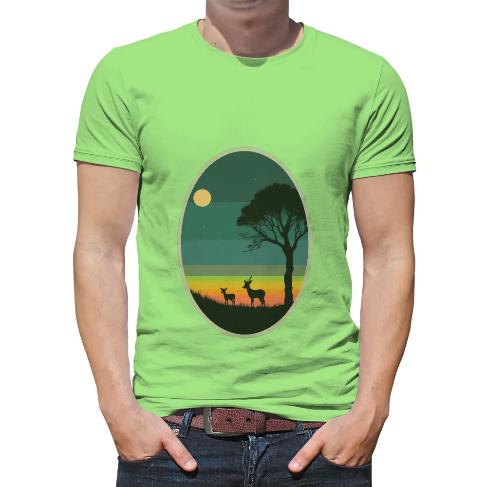 Shirts Graphic Tees: Deer Silhouette at Sunset|forest doraemon t shirt