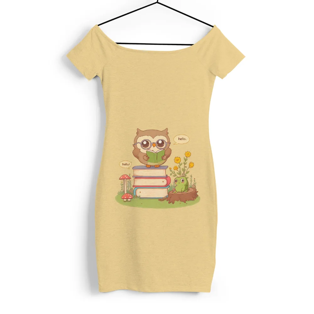 T-Shirt Printing: Whimsical Owl and Books - Learning and Imagination| Stack of colorful books