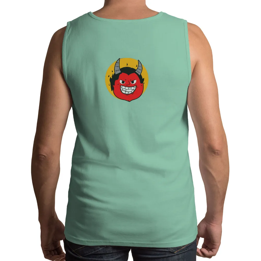 Tee Shirt Printing: Vintage Cartoon Devil Grinning with Mischief|cartoon character with blue shirt