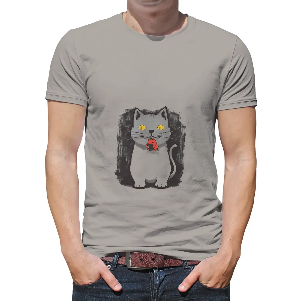 Custom Retro Design: Black Cat with Yellow Eyes Holding Red Devil|black cat tshirt