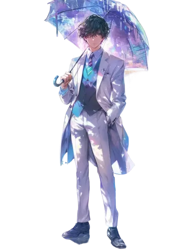 Tsukasa in a light suit with a transparent umbrella - plastic memories tsukasa