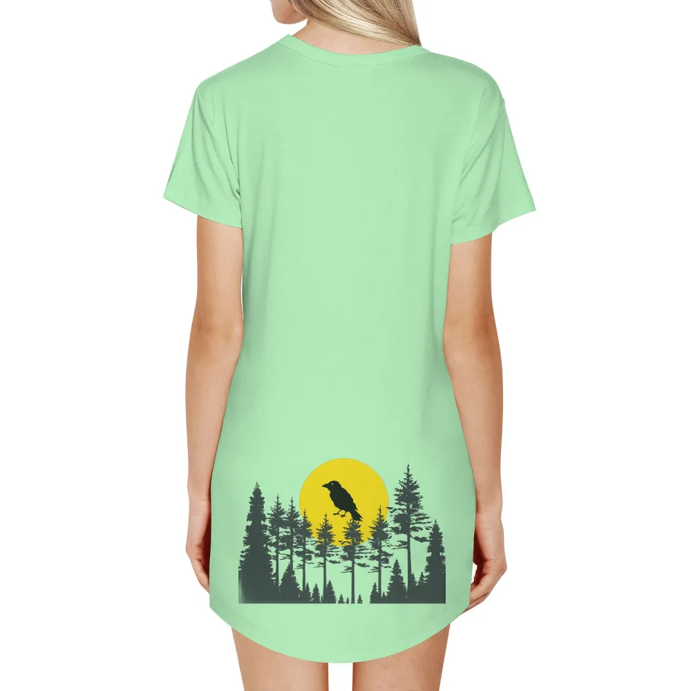 Tee Shirts Printed: Crow Silhouette Under the Moon|reign forest fronds camp shirt