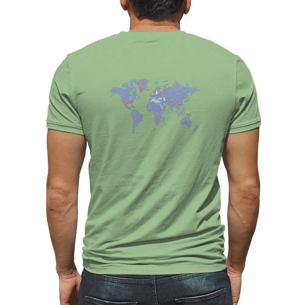 Custom Printing: World Map Grid - Vintage & Retro Design|navy blue and red graphic tee