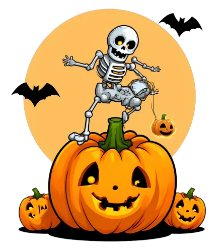 Tee Shirts Printed: Skeleton Pumpkin Fun - Halloween Spirit