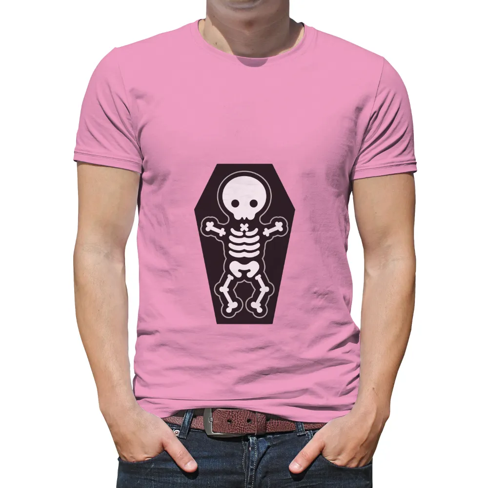 T-Shirts Pattern: Embracing the Unknown - Skeleton on Coffin|skeleton skateboarding shirt pink