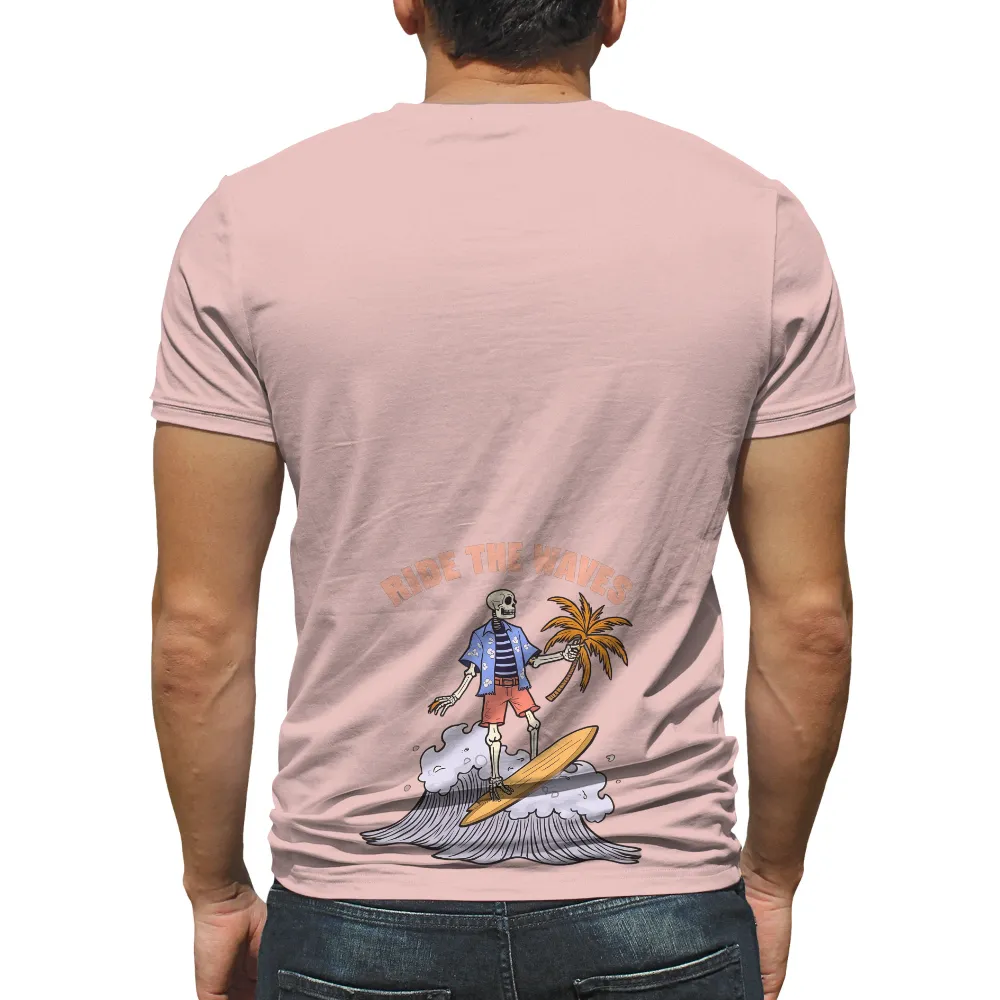 T-Shirts Custom: Skeleton Surfer Riding the Waves|Skeleton wearing Hawaiian shirt