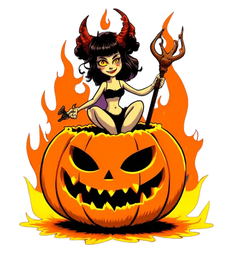 Custom T-Shirt Printing: Halloween Devil Girl with Jack-O-Lantern