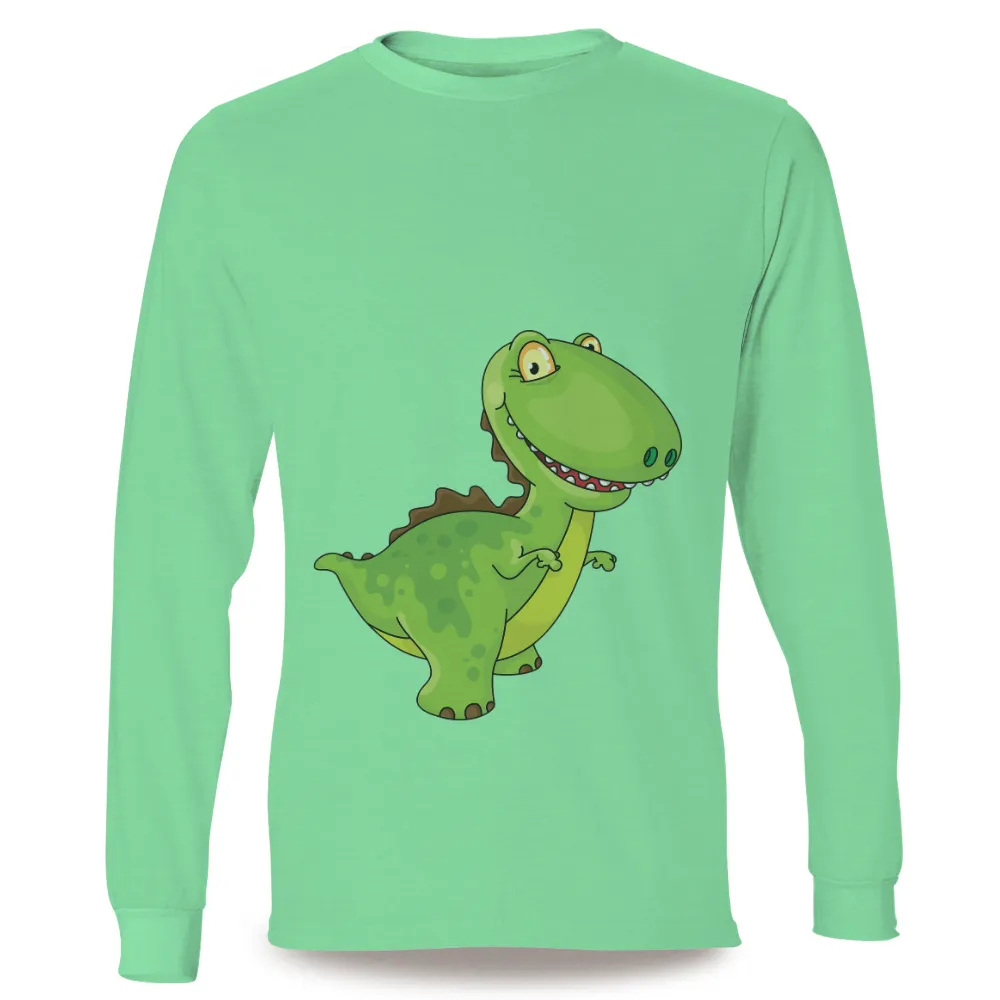 Graphic Tees: Friendly Dinosaur Adventure - Artistic Design|neon green pocket t shirts